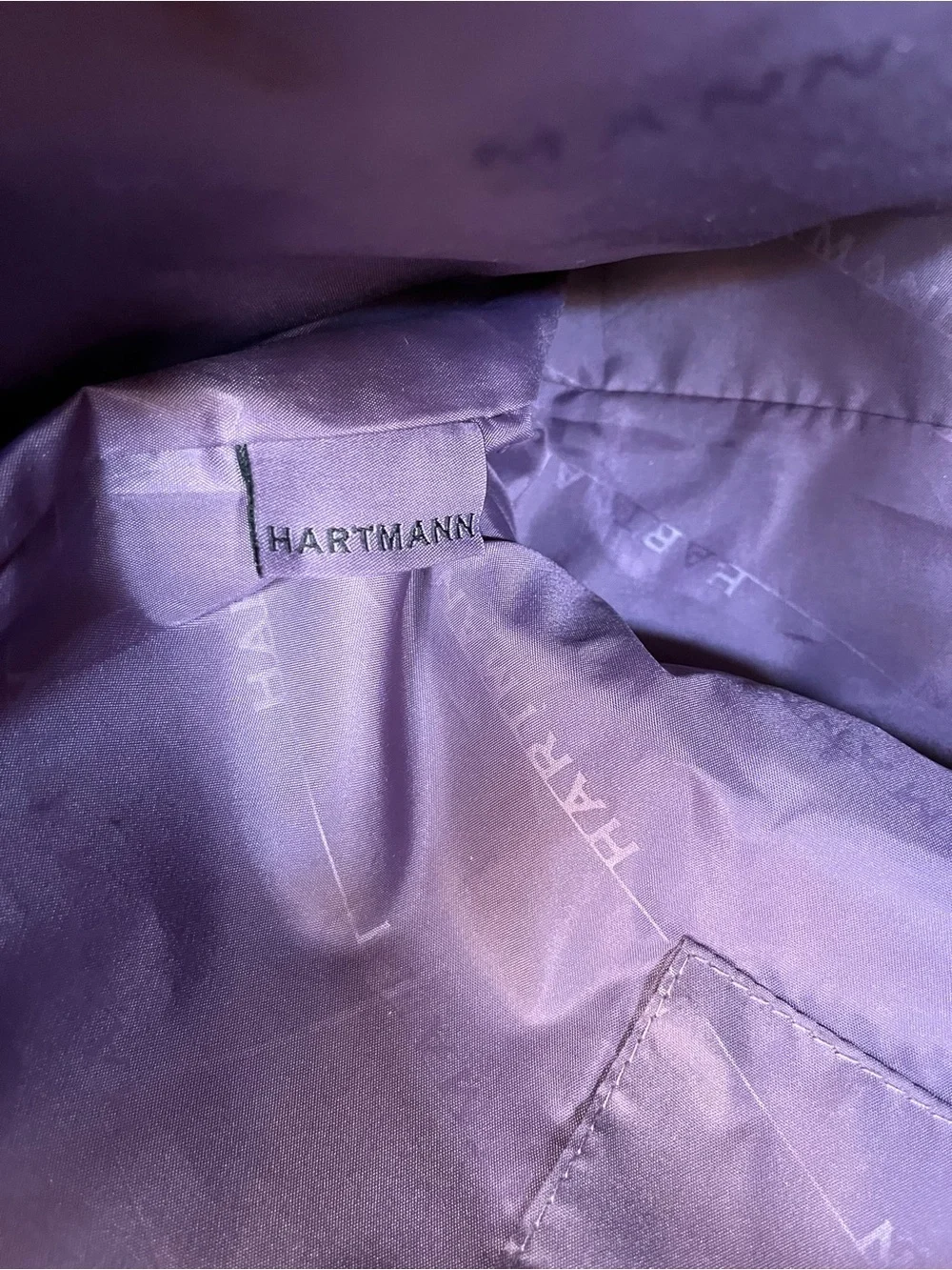 Hartmann purple nylon tote bag leather handles trim travel work bag
